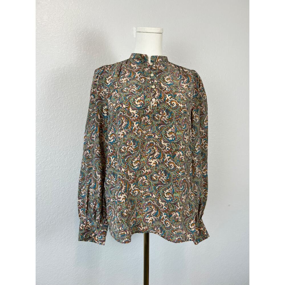 Vanessa Bruno Top Womens FR 38 US 6 Paisley Silk Blend Luxury Minimalist Preppy‎